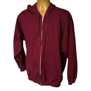 Gildan Heavy Blend Maroon Zip Up Hoodie XL Soft Fleece Lined Sweatshirt